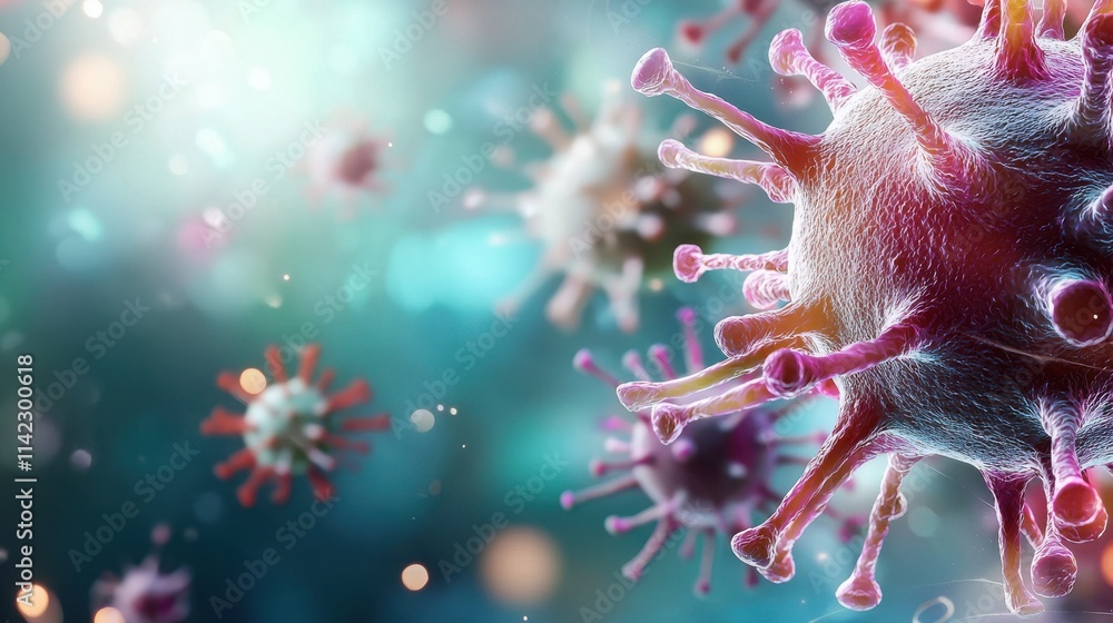 Poster virus spread illuminating microscopic clusters in science lab