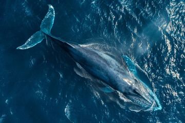 Fototapeta premium Fantastically beautiful majestic huge whale in blue ocean
