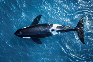 Fototapeta premium Fantastically beautiful majestic huge whale in deep ocean