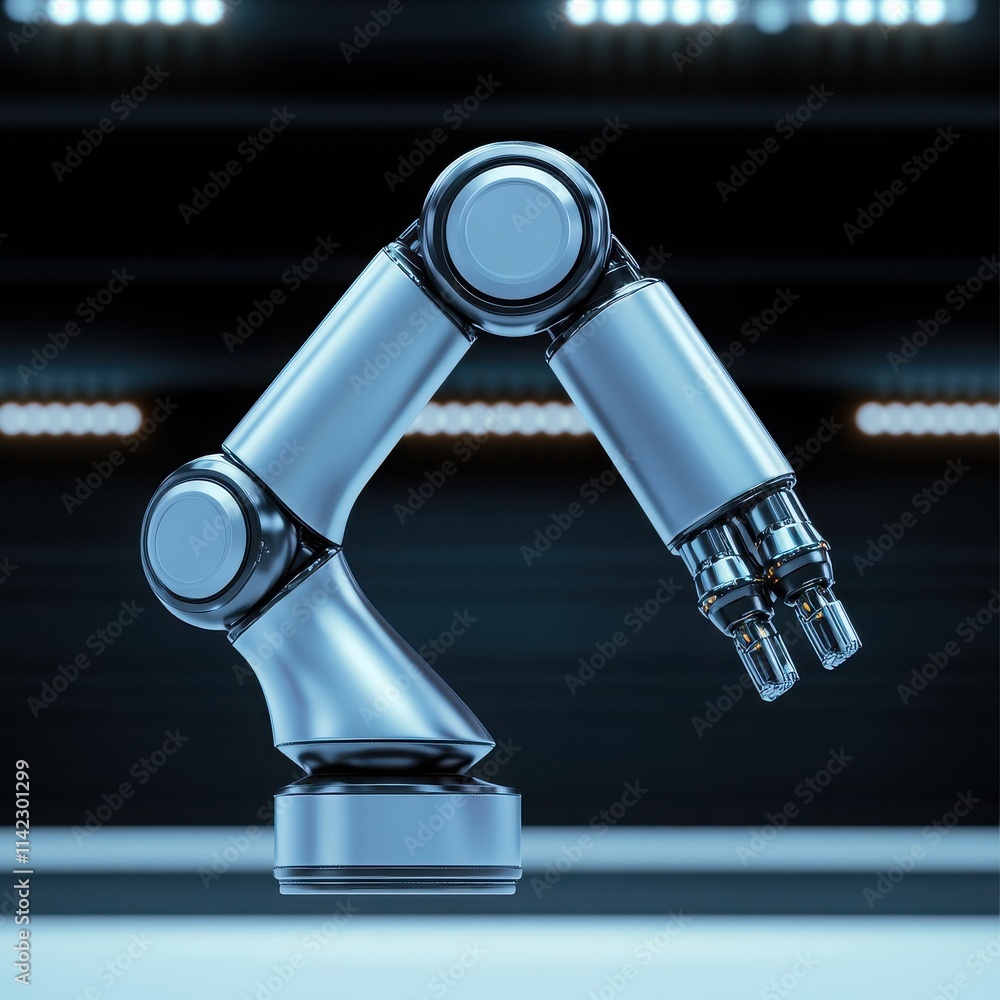 Poster a modern robotic arm showcasing advanced engineering and precision, symbolizing the future of automa
