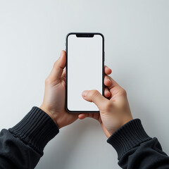 smartphone, blank search screen, mobile phone, search bar concept, holding phone, modern technology, minimalistic design, neutral background, digital search, hands holding smartphone, tech device, mob