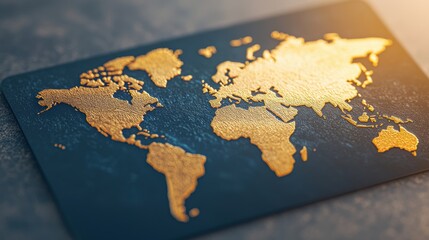 Detailed Gold World Map Illustration on Textured Dark Background