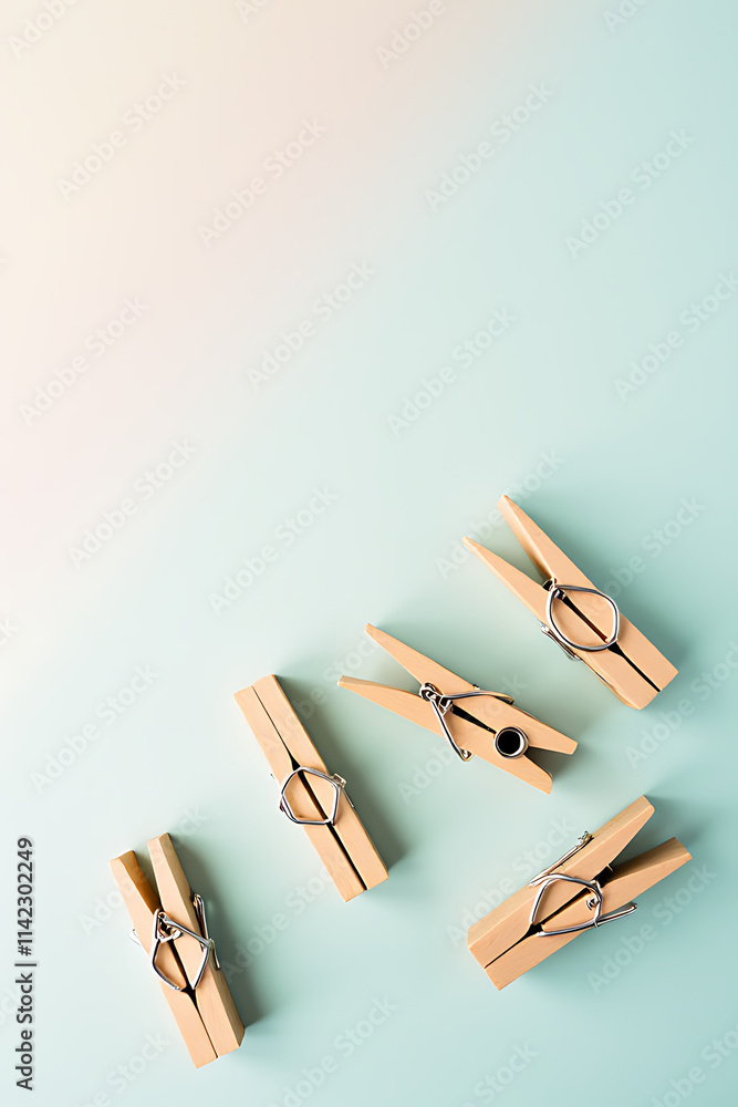 Poster clothespins are arranged in a visually appealing manner against a soothing pastel colored background