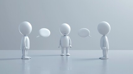 Group discussions with white text used to represent discussion opinions on white background cartoon 3D version
