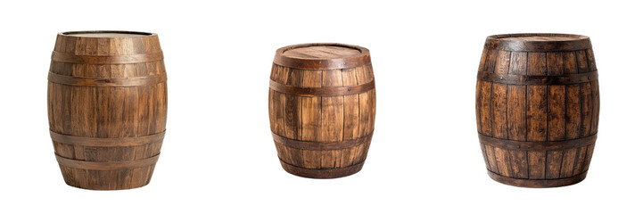 Obraz premium Wooden barrels in various sizes and finishes, perfect for rustic decor