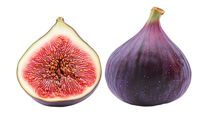 Fresh fig and half fig isolated on transparent background