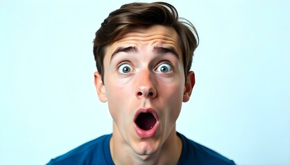 Shocked surprised young man isolated on a white background with copy space, Caucasian
