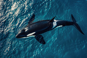 Obraz premium Fantastically beautiful majestic huge whale in deep ocean