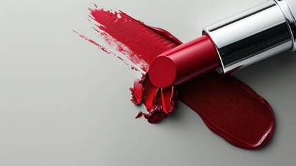 Pinkish red lipstick stain, wiped with swatch on white background