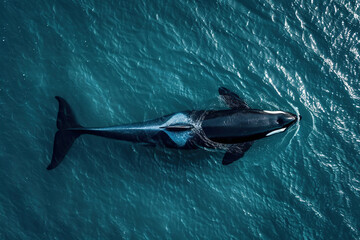 Fototapeta premium Fantastically beautiful majestic huge whale in deep ocean