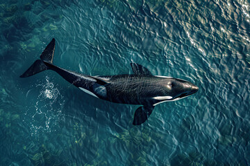 Fototapeta premium Fantastically beautiful majestic huge whale in deep ocean