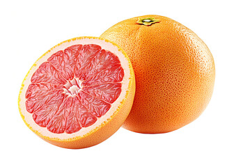 Pink grapefruit whole and sliced isolated on transparent background