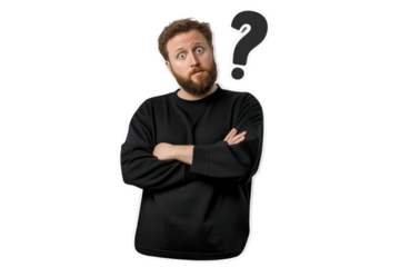 PNG man with questioning expression and question mark