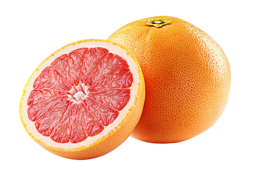 Pink grapefruit whole and sliced isolated on transparent background