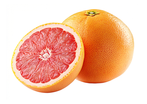 Pink grapefruit whole and sliced isolated on transparent background