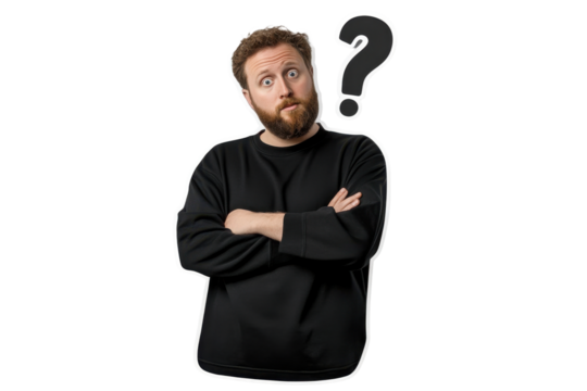 PNG man with questioning expression and question mark