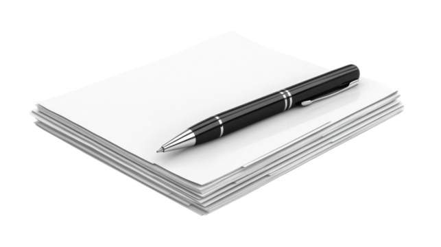 Paper with pen, transparent background