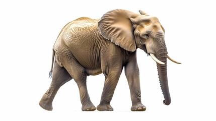 Obraz premium Majestic African Elephant Walking Gracefully Against a Clean White Background, Showcasing Its Natural Beauty and Powerful Presence in a Wildlife Setting