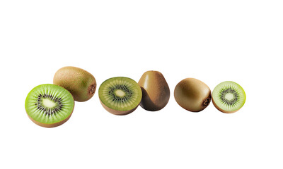 Obraz premium One kiwi and half a kiwi, isolated on a white background. 