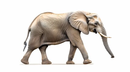 Obraz premium Realistic Side View of a Majestic African Elephant Walking Gracefully in a Studio Environment Highlighting Its Distinctive Textures and Natural Features