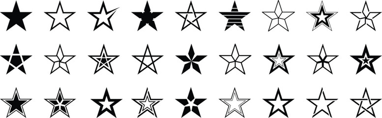 Star vector icons. Stars collection. Star icon. Stars in modern simple flat style. Black stars, vector illustration