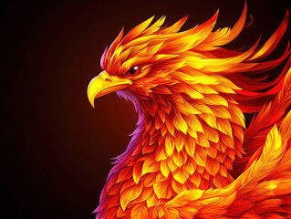 Fototapeta premium Majestic phoenix with fiery feathers glowing against dark background