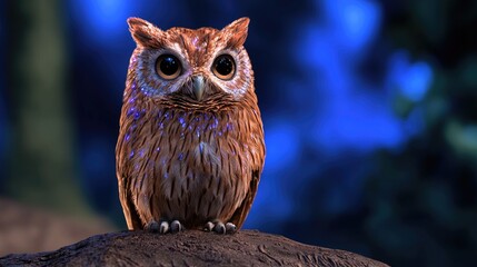 Majestic owl perched on a log enchanted forest wildlife photography nighttime close-up nature's beauty