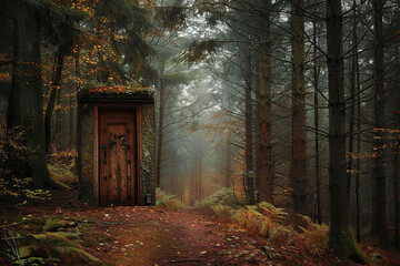 Fototapeta premium Fantastically door in wild forest leading to deep unknown