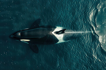 Fototapeta premium Fantastically beautiful majestic huge whale in deep ocean