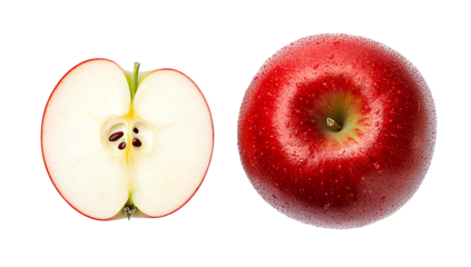 Red apple slice and whole fruit isolated on transparent background