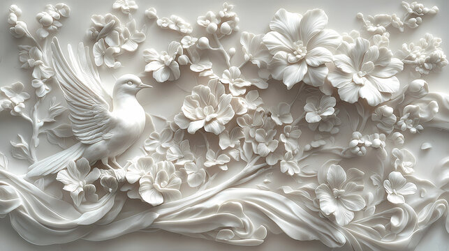 Wallpaper with bas relief in 3D
