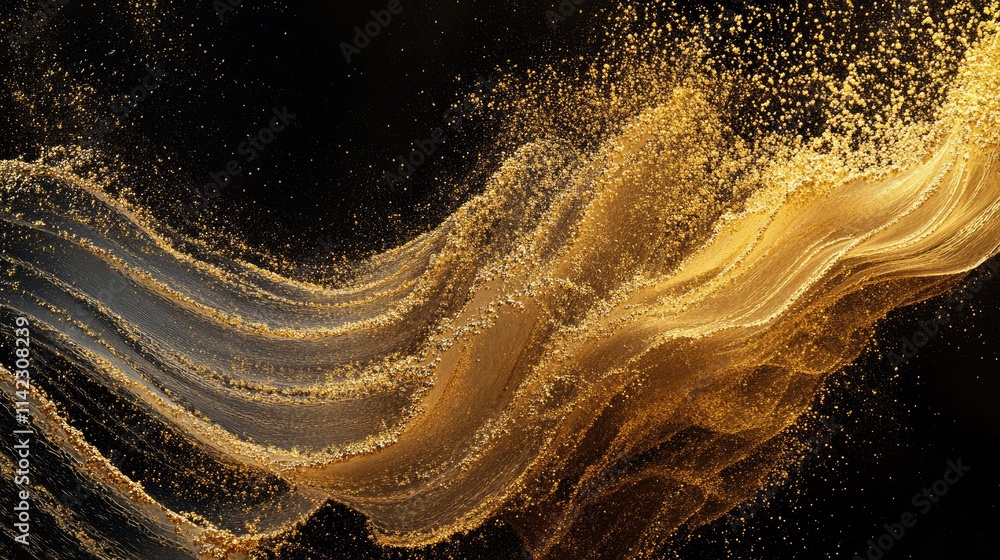Poster golden abstract flow: a mesmerizing abstract art image featuring a dynamic flow of shimmering gold p