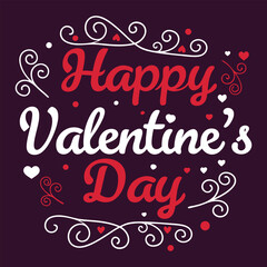 Happy Valentines Day Design with Swirl Patterns, Hearts, and Bold Typography for Love-Themed Projects


