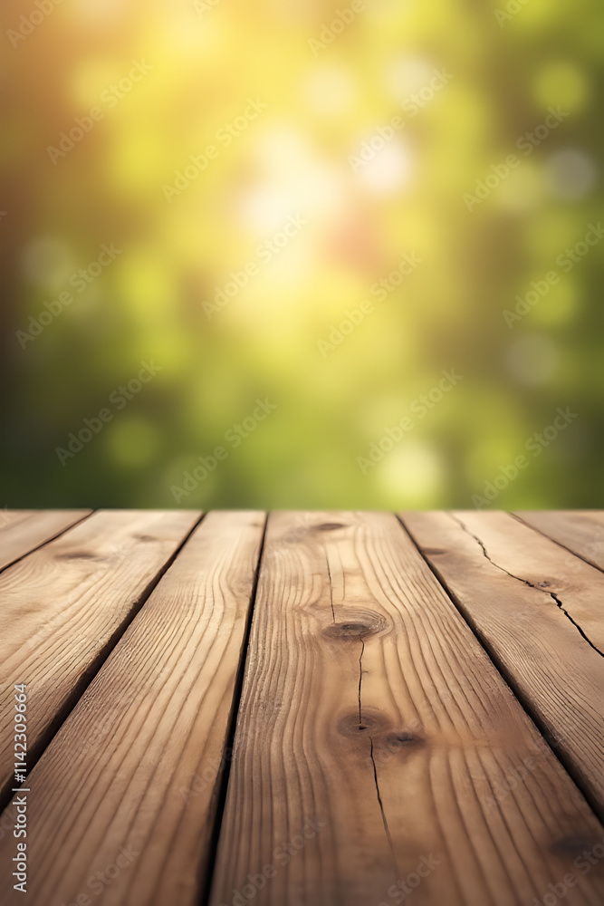 Poster A wooden tabletop with a subtle texture creates an inviting perspective pattern for a visually appealing background image._00003_