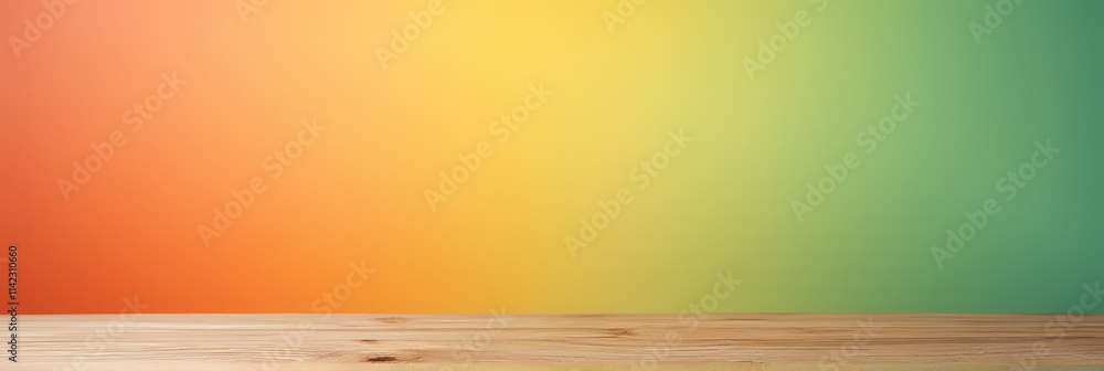 Poster a wooden table top is placed against a vibrant colored background in a visually appealing arrangemen
