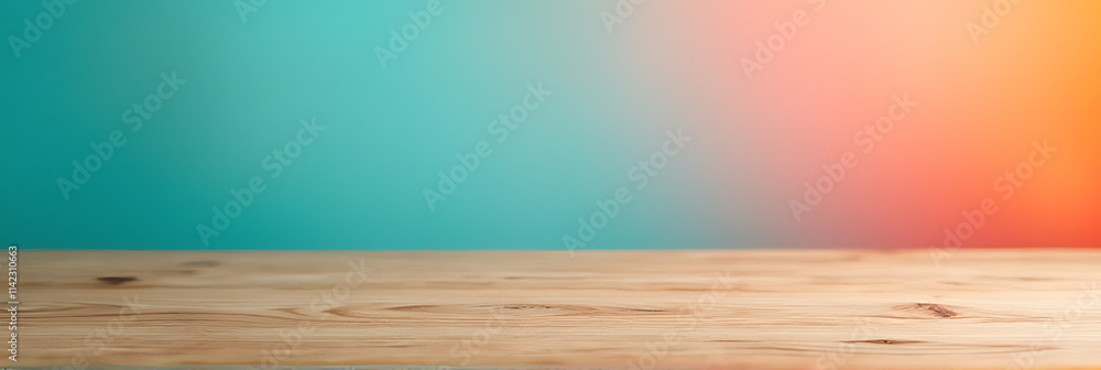 Poster a wooden table top is placed against a vibrant colored background in a visually appealing arrangemen