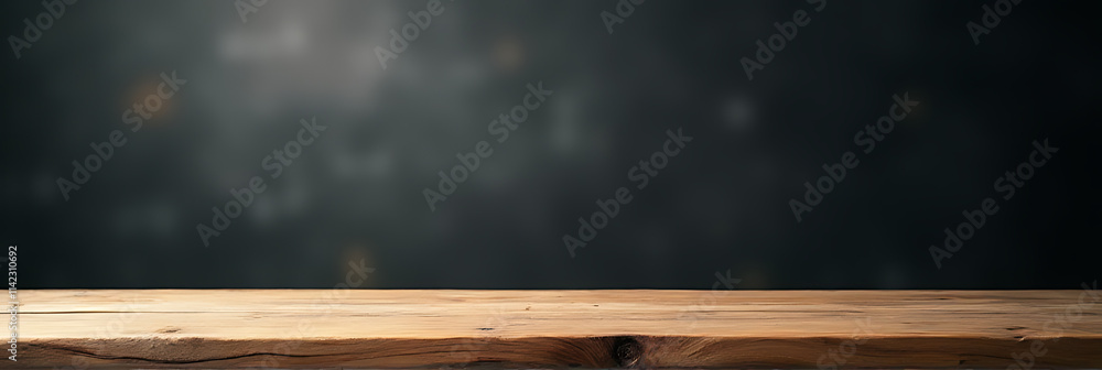Poster A wooden table top is in sharp focus while its surrounding dark blackboard is blurred out of focus._00003_