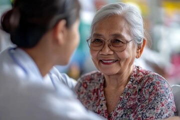 caregiver nurse helping elderly woman taking medicine on the bed and check up after admit inpatient in hospital, Generative AI