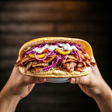 Ein prall gef&uuml;llter und appetitlich angerichteter D&ouml;ner wird von zwei H&auml;nden gehalten