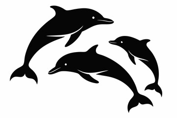 Silhouette of a dolphin isolated on a white background. Black dolphin illustration in a simple design