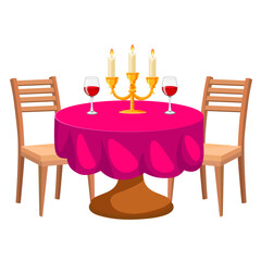 Table with glasses and candlestick and two chairs