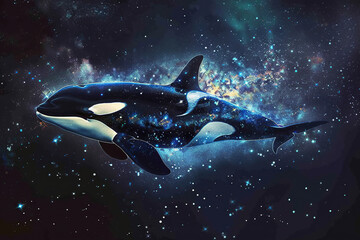 Fantastically beautiful majestic huge whale in deep ocean