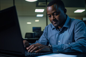 Focused Businessman Working Late Night