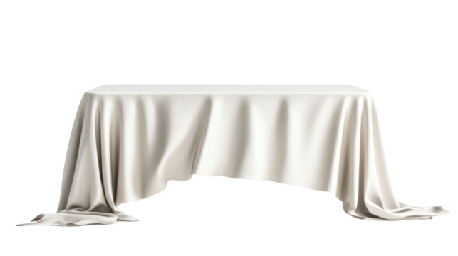 Table covered with a white tablecloth, transparent background