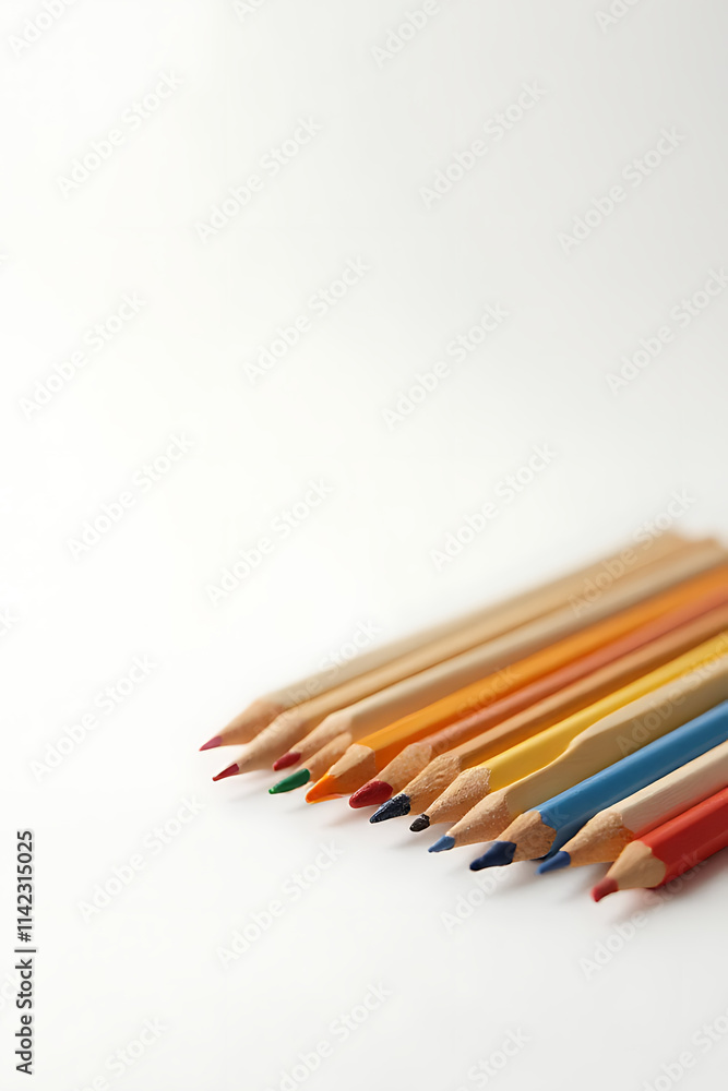 Poster A set of wooden pencils is neatly arranged on a plain white surface to showcase various colorful options._00003_
