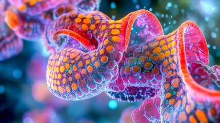 Obraz premium Microscopic View of Genetically Engineered Cells in Futuristic Biotechnology