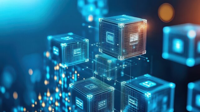 AI-powered smart shipping containers glowing with data streams, futuristic shipping concepts.