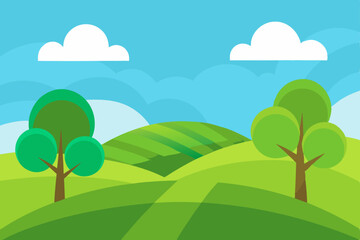 Obraz premium Natural Landscape with Rolling Green Hills and Clear Blue Sky Design