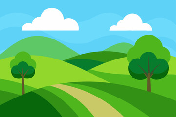 Natural Landscape with Rolling Green Hills and Clear Blue Sky Design