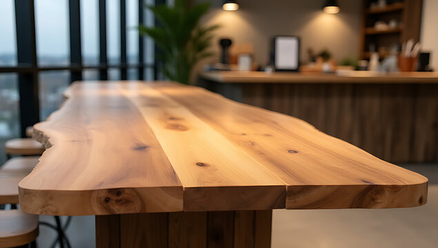 A real wood tabletop adds warmth and texture to a modern space, ideal for product displays or visual layouts._00003_